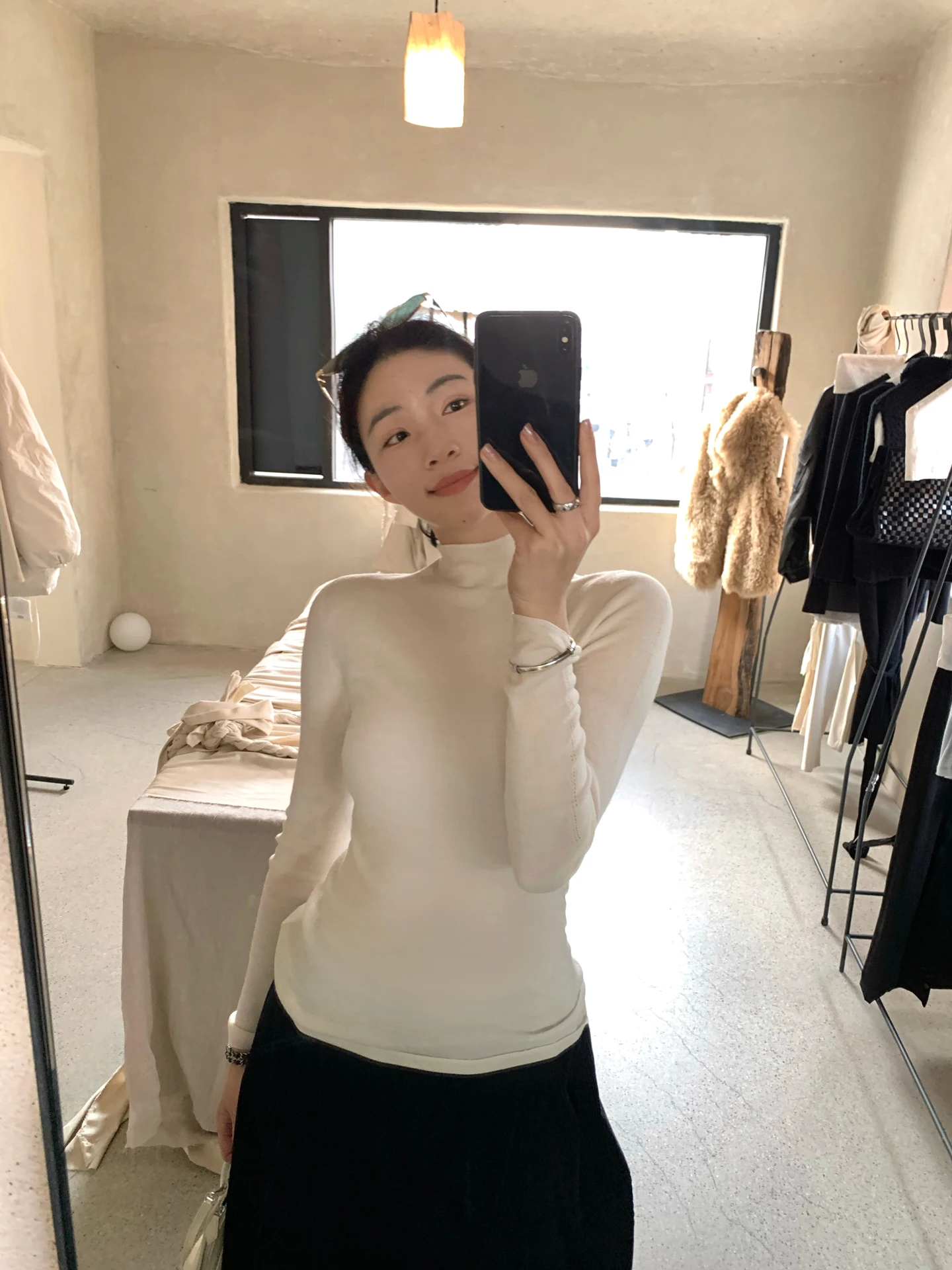 

Женское цельное вязаное шерстяное платье-база из пряжи Yangzi 60-Sley Island Precision с длинным рукавом и высоким воротником, повседневное