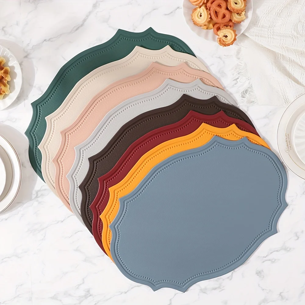 1/4/10PCS Oval Geformte Tischsets Nordic Faux Leder Geschirr Matte Luxus Isolierte Kaffee Tisch Matte Cafe pad Hochzeit Tisch Dekor