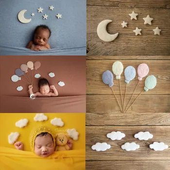 Pasgeboren Fotografie Props Handgemaakte Wolvilt Ster Maan Diy Handgemaakte Baby Sieraden Home Party Decor 5 stks/set