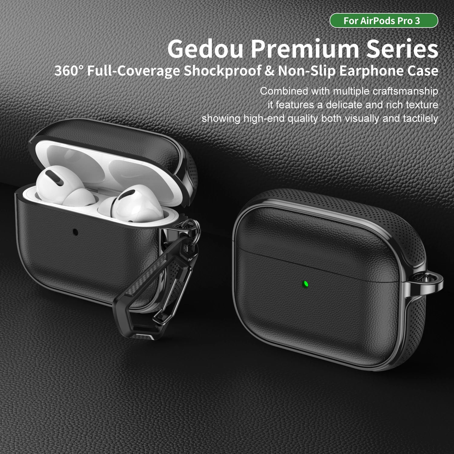 Capa com textura de couro para AirPods Pro 3 3ª geração Pro3, capa protetora de TPU macio à prova de choque para AirPods Pro 2 4 com gancho.