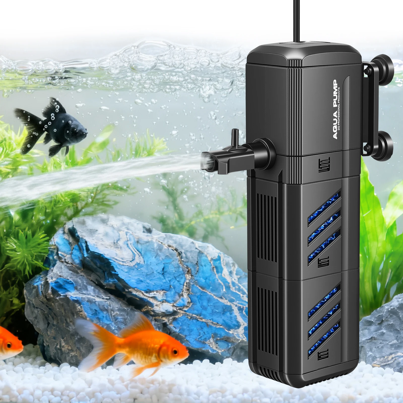 15W Aquariumfilter, 1000L/H Einstellbare A-High-Power-Sauerstoffpumpe, leise, 4-in-1 Aquariumfilter-Zirkulationswasserpumpe