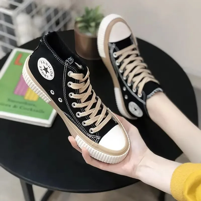 New High-top Canvas Shoes Women Lace Up Flat Casual Sneakers Women Fashion Breathable Running Women Sneakers Zapatos De Mujer