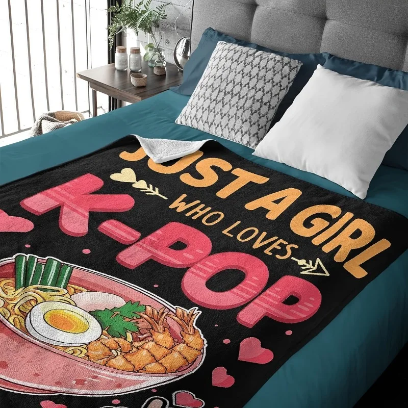 1pc Just Girl Who Loves K-pop And Ramen Blanket Super Soft Lightweight Throw Comfy Fluffy Quilt For Bed Sofa All Seasons Warm