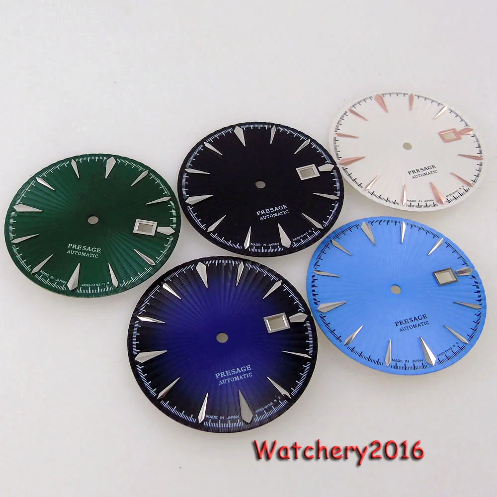 35mm Watch Dial Blue Black Green White Date Window Fit NH35 NH36 7S26 Automatic watch For Men Silver Marks