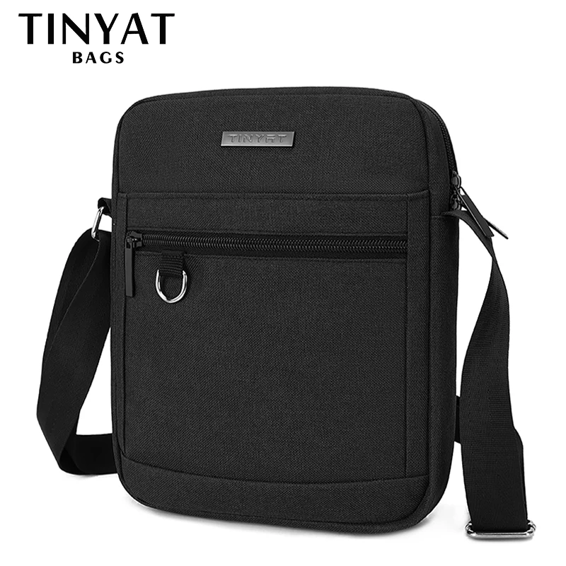 TINYAT Men Crossbody Bag Polyester Shoulder Bag Fits 9.7 inch iPad Multi Pocket Casual Business Travel Commute Messenger Bag