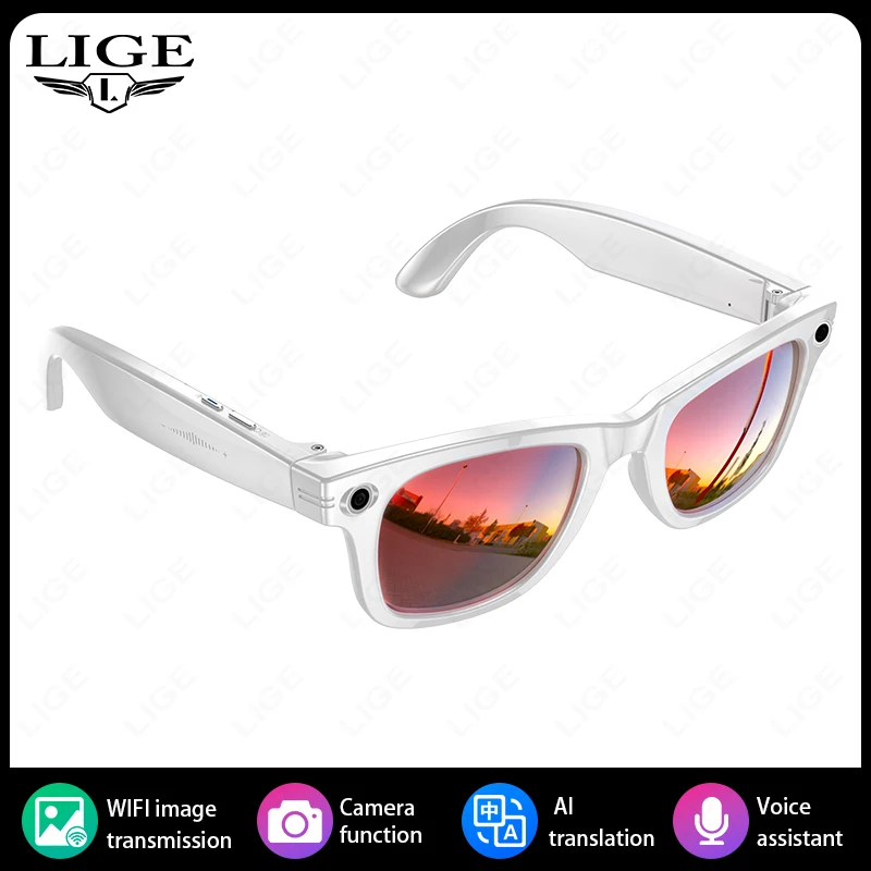 LIGE 8MP Smart Glasses Camera Video Recording Photo Recognition Answer Call AI Translate Bluetooth Sunglasses WIFI Transmission