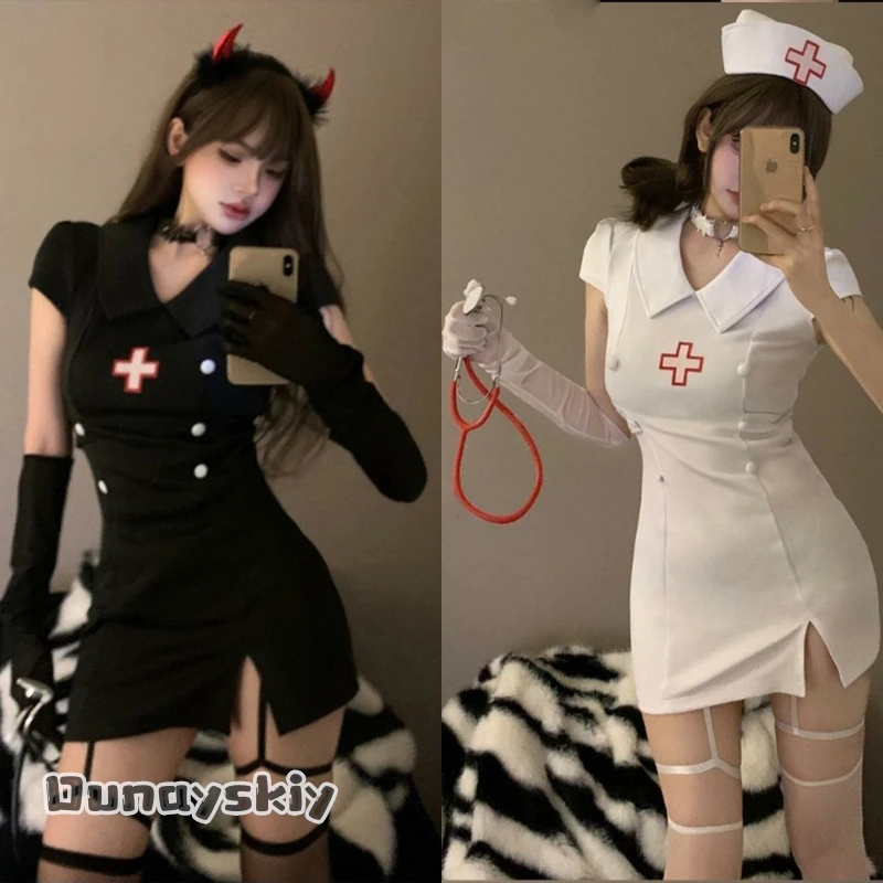 

Dark Devil Halloween Cosplay Costume Sexy Devil Nurse Uniform Set Black White Women's Dresses For Halloween Role-playing Suits