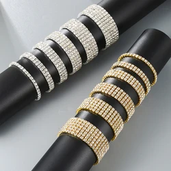 1-8Rows Full Rhinestone Crystal Bracelets For Women Fashion Silver Gold Color Elastic Bracelets Female Party Wedding Jewelry