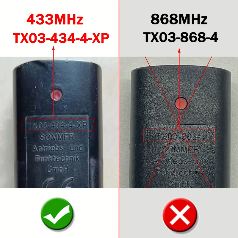 SOMMER TX03 434 4 XP Garage Remote Control 434.42MHz Compatible With SOMMER 4013 TX03-434-4-XP 4014 TX02-434-2 4022 TX02-434-2