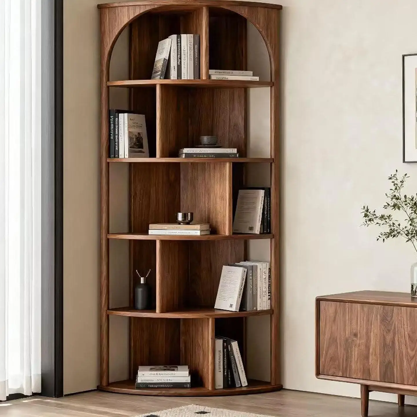 Customizable New Chinese-style North American Black Walnut Bookshelf Song's Aesthetic Minimalist Shelf Living Room Solid Wood Tu