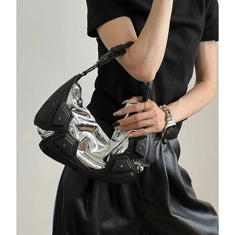 

Сумка-тоут в стиле панк для девочек, сумка из искусственной кожи подмышки, винтажная сумка подмышки, женская сумка на плечо в стиле панк, женская повседневная сумка с несколькими карманами