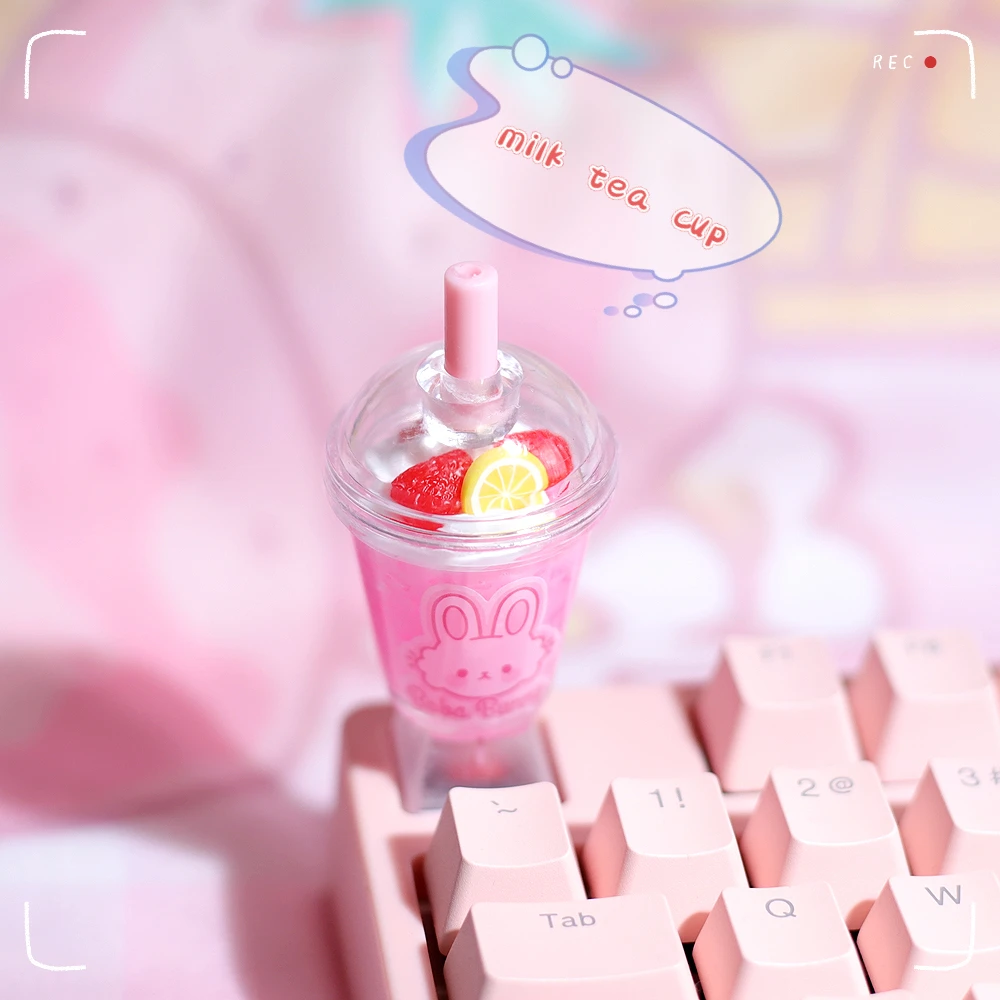 Tapa de Teclado mecánico para MX Switch, accesorios transparentes estéreo de helado, color rosa, bonitos dibujos animados Kawaii