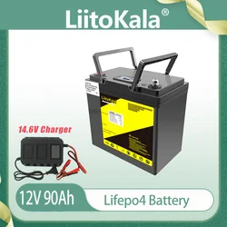 LiitoKala 12.8V 90Ah Lifepo4 Battery Pack Lithium Iron Phosphate Deep Cycle Batteries for boat motor inverter EU US Tax Fre