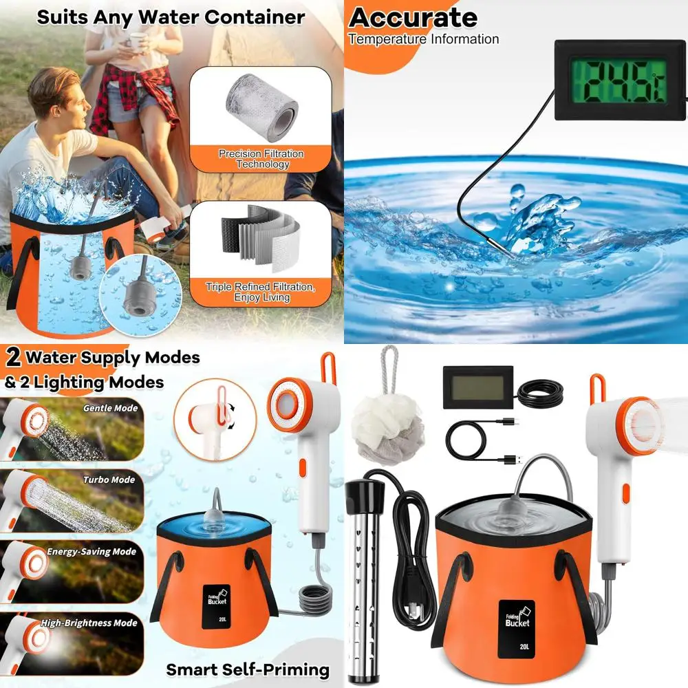 

Портативный походный душ на 5 галлонов с подогревом, перезаряжаемым насосом, подсветкой и цифровым дисплеем для активного отдыха и мойки автомобилей