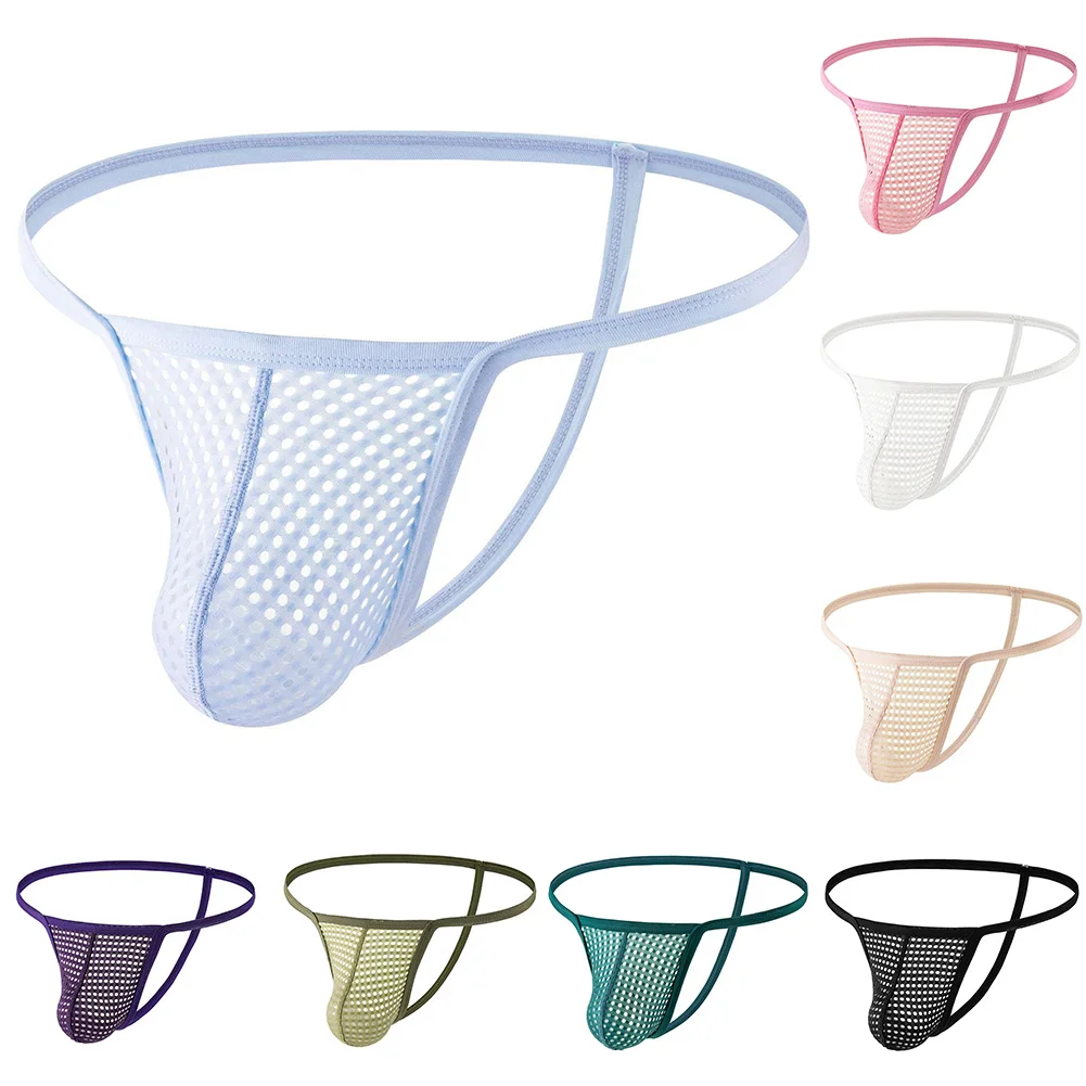 ผู้ชายตาข่าย Sheer บิกินี่ Hollow Exotic ชุดชั้นใน U กระเป๋านูนกางเกงต่ําเอว Thongs G-String T-Back Underpants