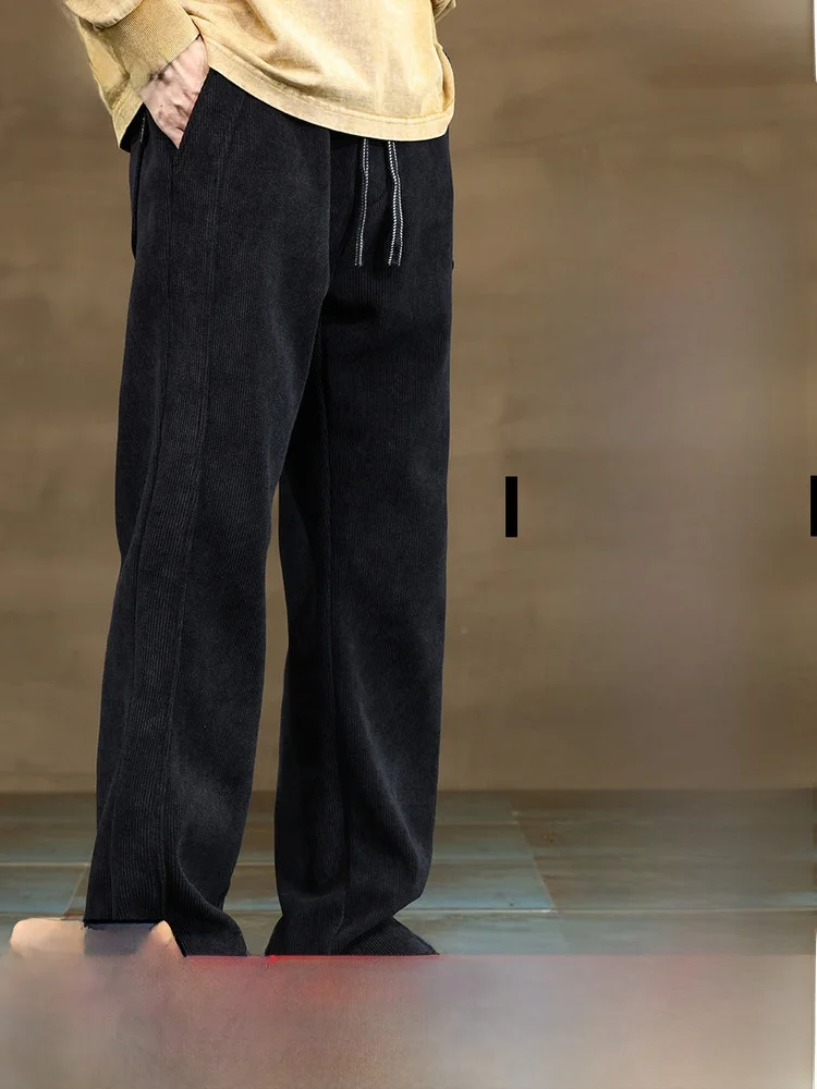 

Men's Casual Straight Leg Fce Lined Wide Leg Pants Spring 2026 Versatile Autumn Winter Clothes Splicing Texture SNOW FLNG