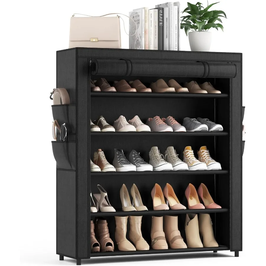 

Полка для обуви с крышкой, 5-уровневый органайзер для хранения обуви на 2024 пары обуви и ботинок, большая полка для хранения обуви, экономия места, вертикальная