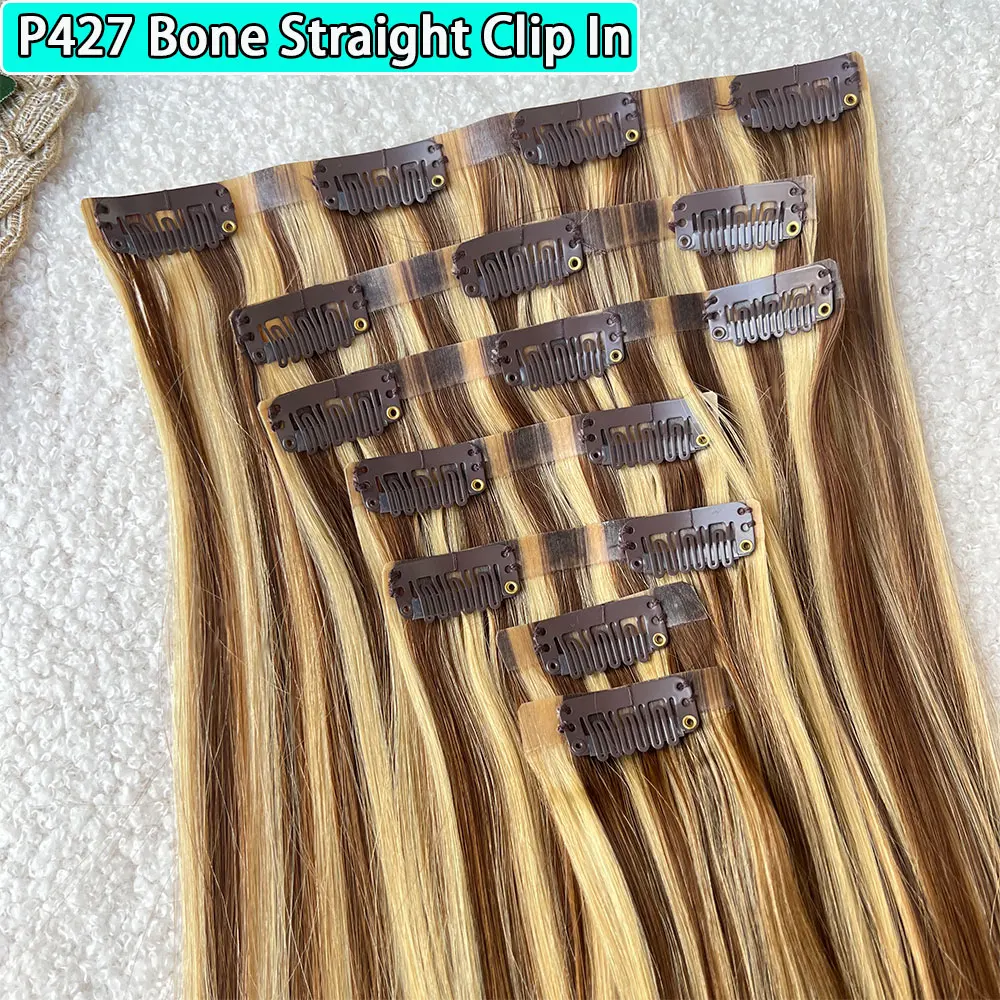 P427 Color Straight Clip in Hair Extensions Real Natural Hair  Virgin 1 bundle/7 Pcs Full End Clip in Human Hair Extensions