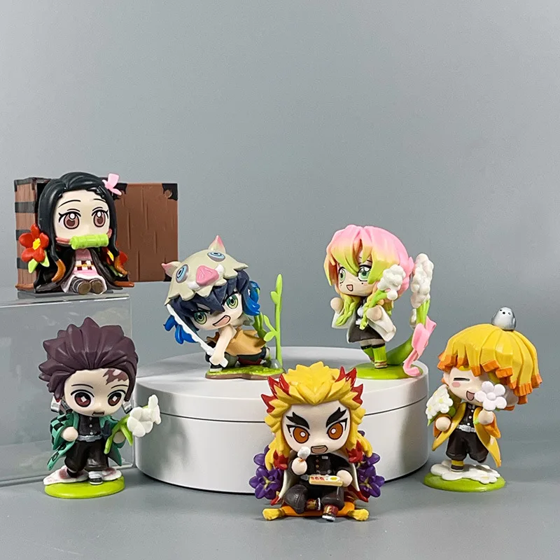 9cm 6pcs/Set Demon Slayer Birth Flower Figure  Anime Character Kimetsu No Yaiba Nezuko Tanjiro PVC Digital Dolls New Arrival Toy