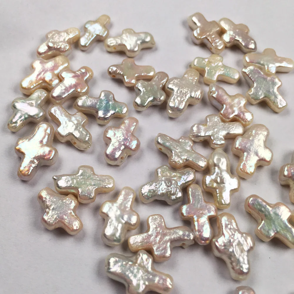 Cross Shape Single Hole Natural Freshwater Pearl Pendant Beads Elegant Loose Pearls For DIY Necklace Jewelry Making Accessories