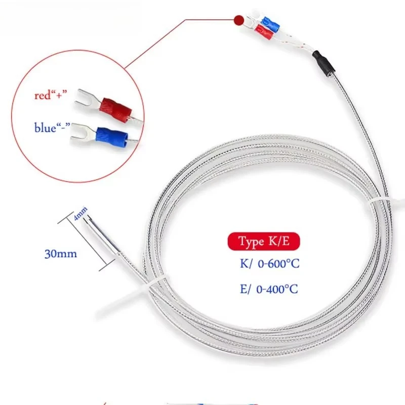 4-Pack 30mm Type K Thermocouple Probe 1-5M Shielded Braided Wire Temperature Sensor for Temperature Controller
