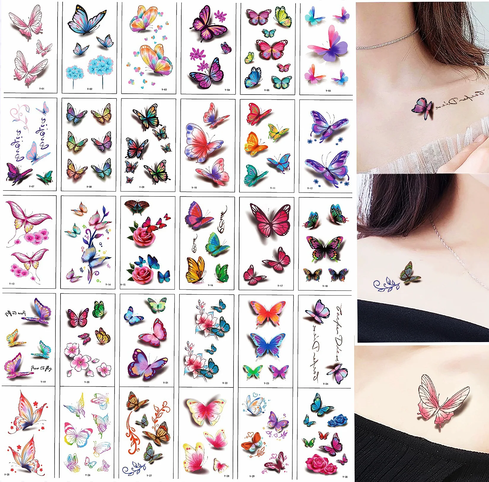 New 30PCS Butterfly Tattoo Stickers for Children Waterproof Tattoos for Kids Temporary Fake Tattoo Women's Tattoo Tips ZS314