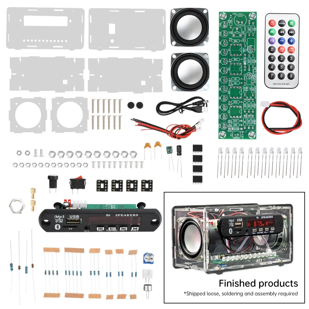 Diy kit de alto-falante bluetooth com rádio fm diy projeto de solda prática montagem diy kit eletrônico componente 2*3w alto-falante