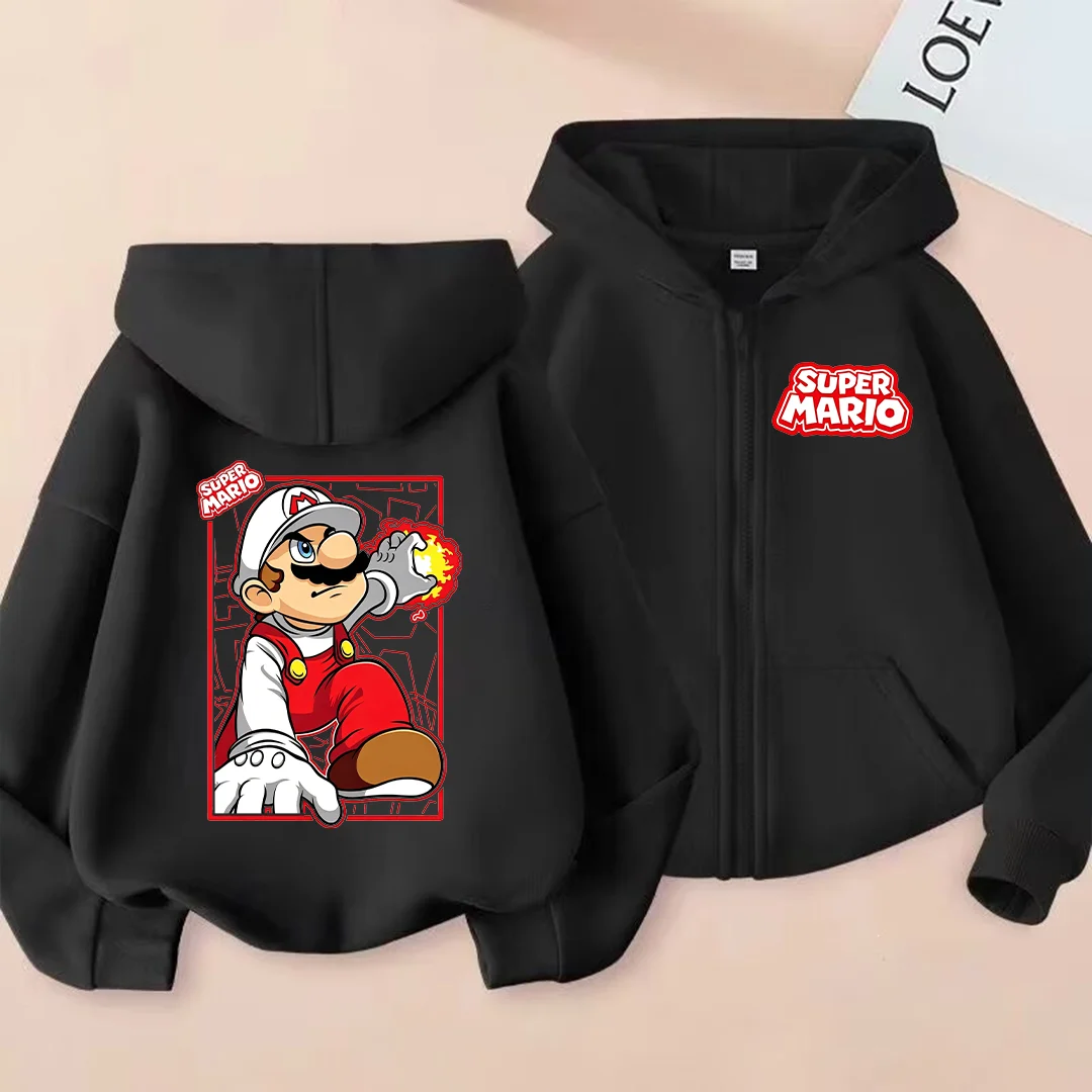 New for Autumn/Winter 2026: Kids' Toad/Bowser Print Zip-up Hoodie—casual and Cute, Perfect for Outdoor Activities.