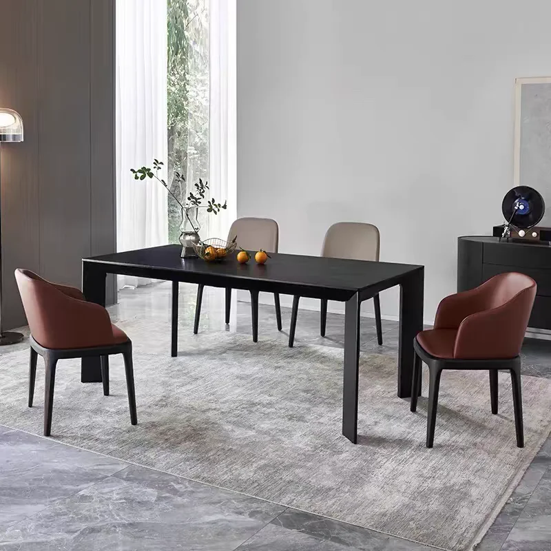 Italian minimalist rectangular home, solid wood dining table, designer light luxury smoky color, desk simple conference table