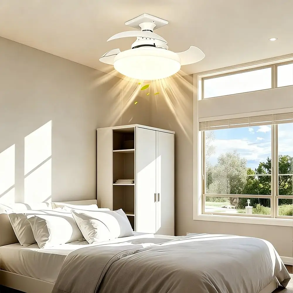 Modern LED Hidden Fan Light, Invisible Blades, E27 Socket Dimmable, 3 Speed Settings, for Small Spaces, Bedroom, Dining Room
