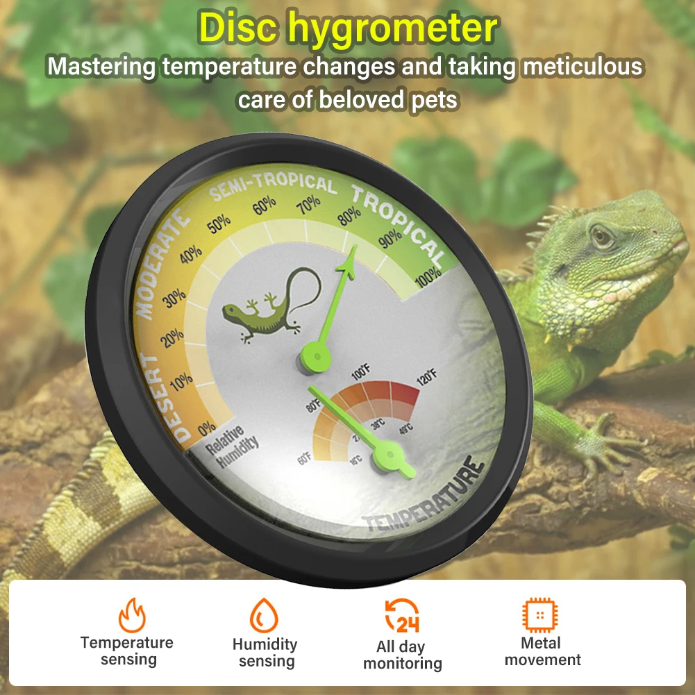 Yieryi Pet Thermometer Hygrometer Reptiles Tank Accessories Indoor Terrarium Temperature Humidity Tester No Battery Stickable