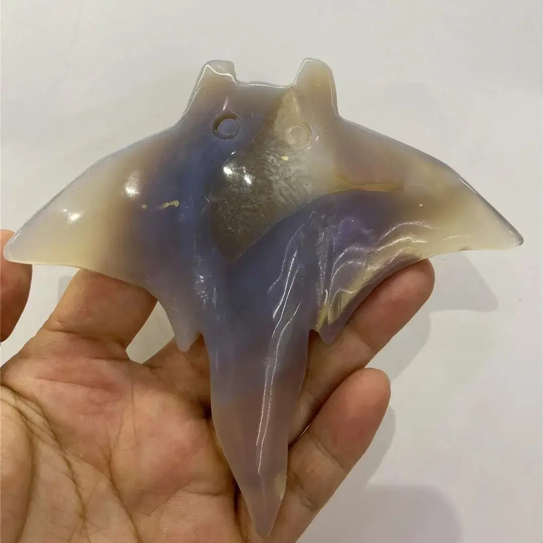 Natural Ocean Jasper Crystal And Agate Carved Manta Ray Marine Life ANIMAL Figure Ornament Carving Decorations Crafts Supplier