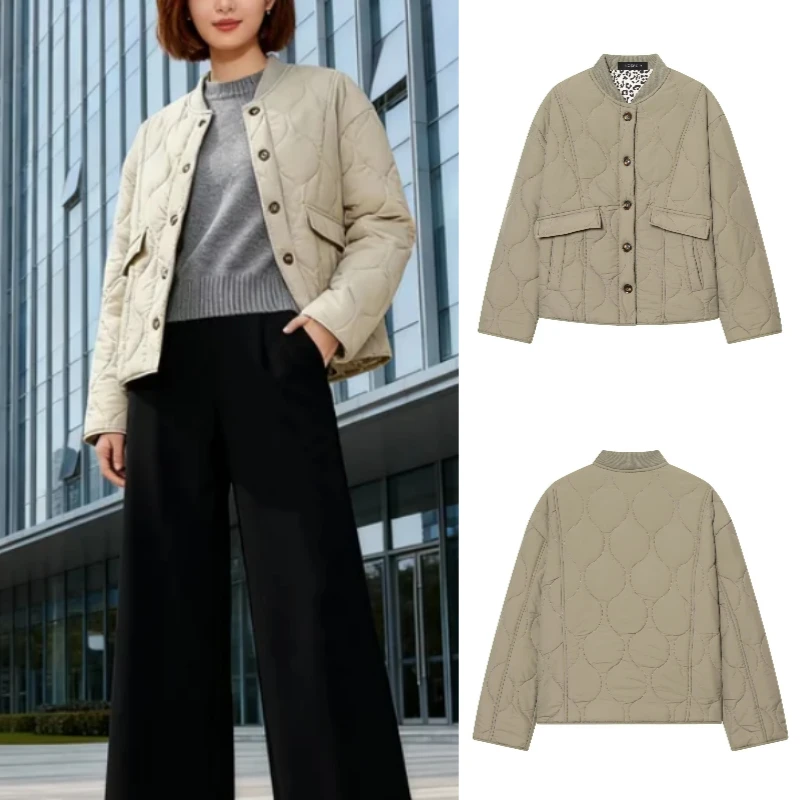 

Leopard Print Long Quilted Cotton-Padded Coat Stand Collar High-End Fashionable Elegant 2025 Fall/Winter New