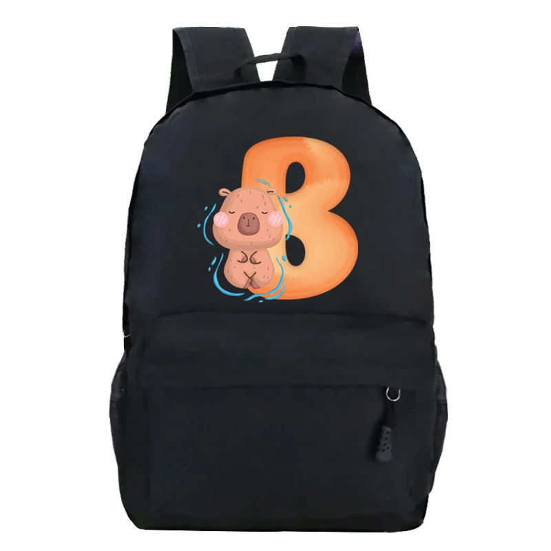 Cute Capybara Letters A B C D Funny School Bag Mochilas Para Estudiantes Gift for Capybaras Lover Large Capacity Travel Backpack