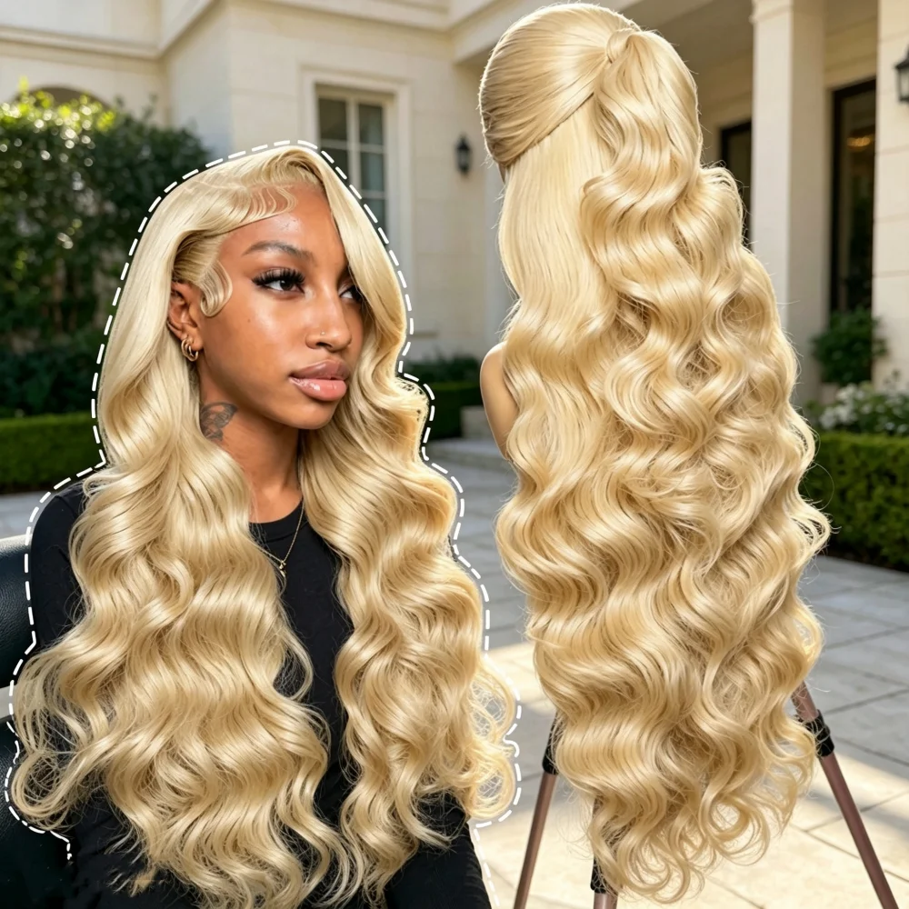 Parrucca in capelli umani con frontale in pizzo trasparente 613 biondo miele, modello 13x6 HD, con onde naturali, marca Smilegirl, parrucche con frontale in pizzo 13x4 per donna