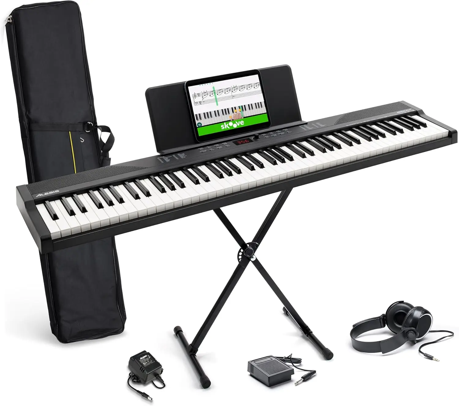 

88 Key Digital Piano with 480 Sounds, Speakers, USB MIDI, Stand, Pedal, Headphones & Carry Bag