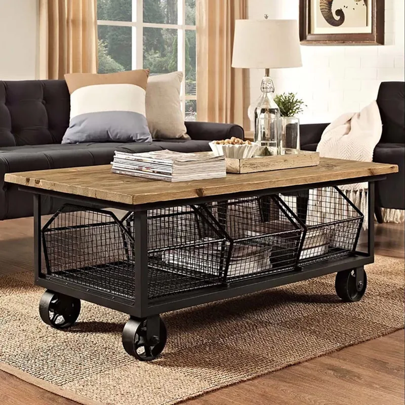 

Wrought iron coffee table movable coffee table living room solid wood coffee table square several units r