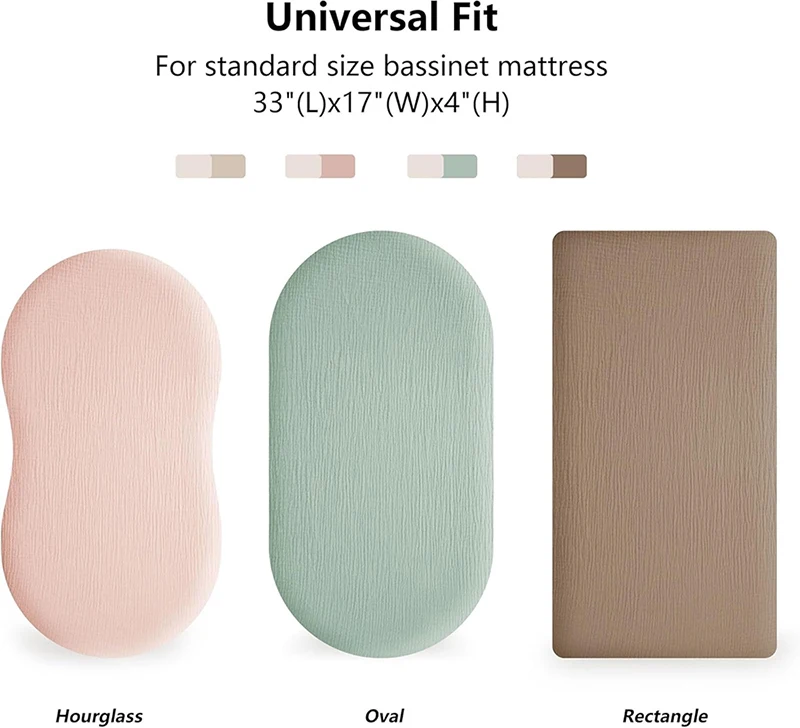 مجموعة من 2 ملاءة مناسبة من القطن الموسلين لمرتبة سرير الحجم القياسي مقاس 33 × 17 × 4 بوصة غطاء مرتبة من الشاش للأطفال بلون سادة #3