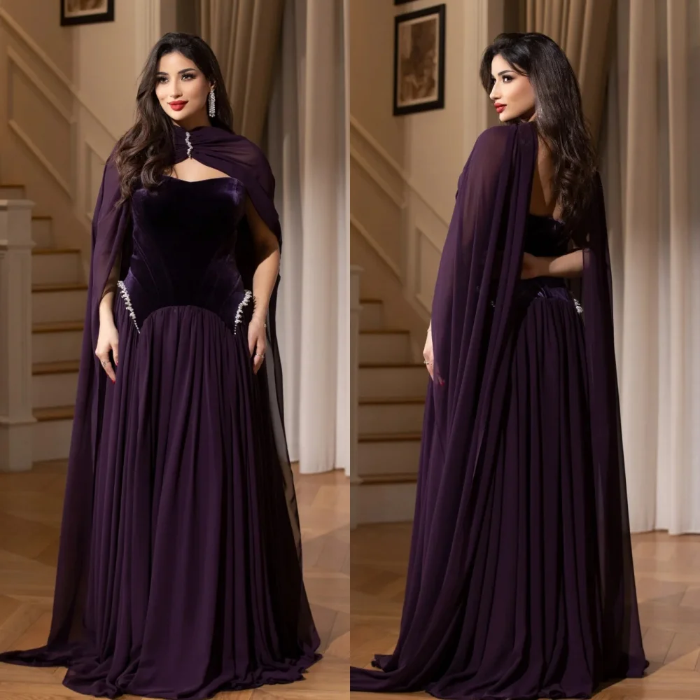 

Customized Long Shawl Saudi Arabian Formal Evening Dress Pleat A-line Long Dresses Bespoke Occasion Prom Elegant Party Wedding