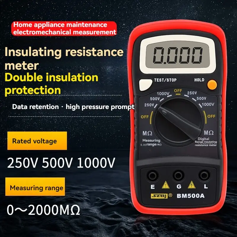 Digital Resistance Meter BM500A 1000V 1999M Digital Insulation Resistance Tester Meter Megohmmeter Multimeter