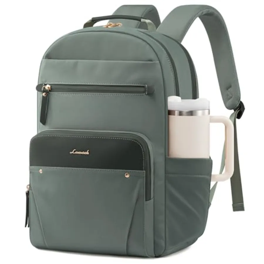 

Laptop Backpack for Women with Leather Trim and Tumbler Pockets " Work Backpack Purse Travel Personal Item Bag Carry On Busess