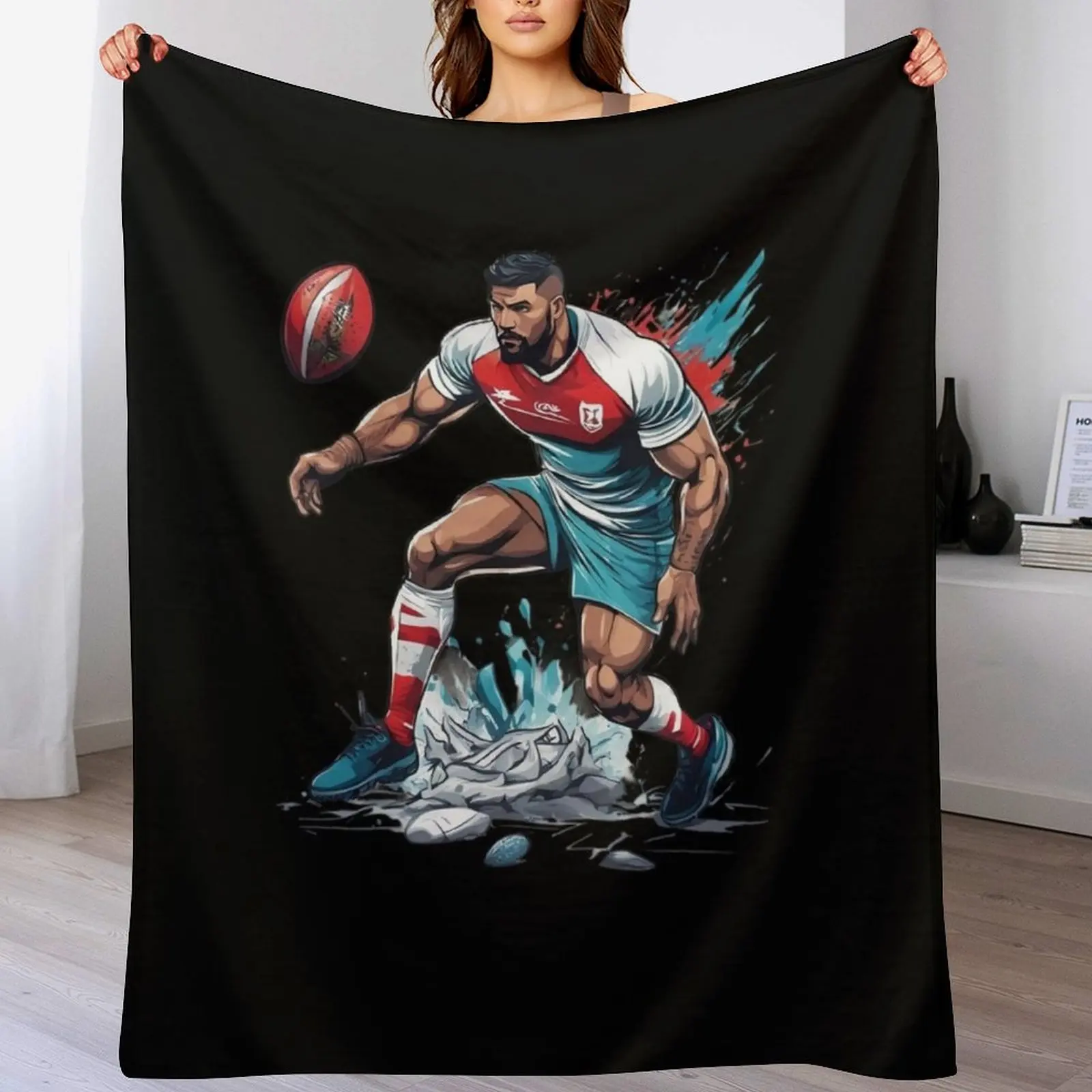 

English Rugby Throw Blanket Color Fast Cozy Throw Blanket