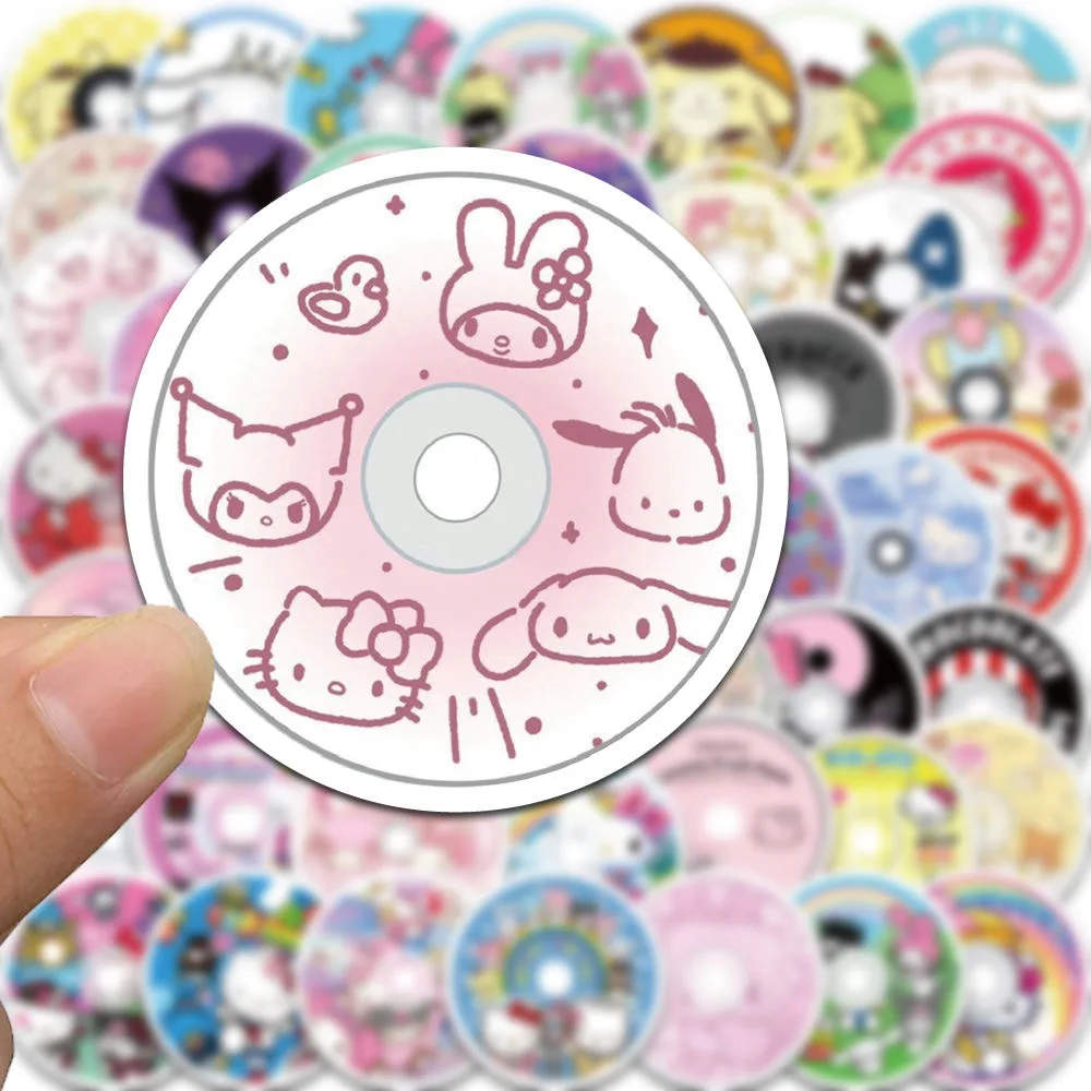 50PCS Kawaii Record Hello Kitty Stickers for Mobile Phones Guitar Luggage DIY Stickers Decoration Cute Vintage Birthday Gifts