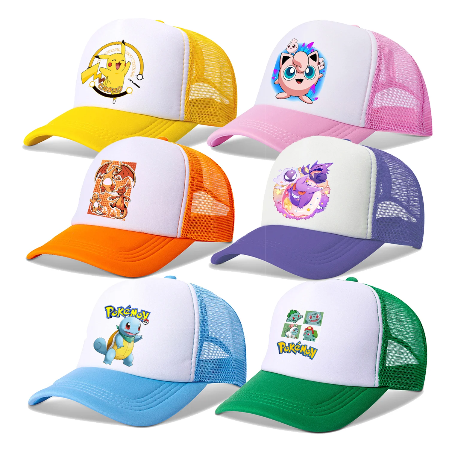 Pokemon Cap Cartoon Printed Pikachu Squirtle Charmander Kids Baseball Caps Adult Parent-child Summer Peaked Sunhat Birthday Gift