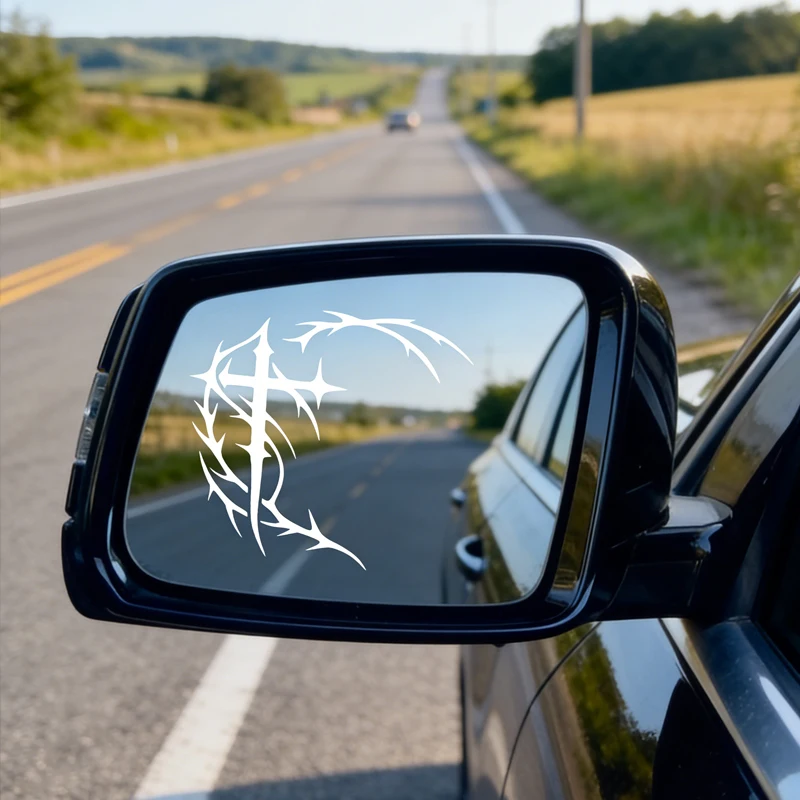 1 Pair Dark Aesthetic Cybersigilism Cross Car Rear View Mirror Decals Gothic Sigil Car Mirror Windshield Decals Accessories