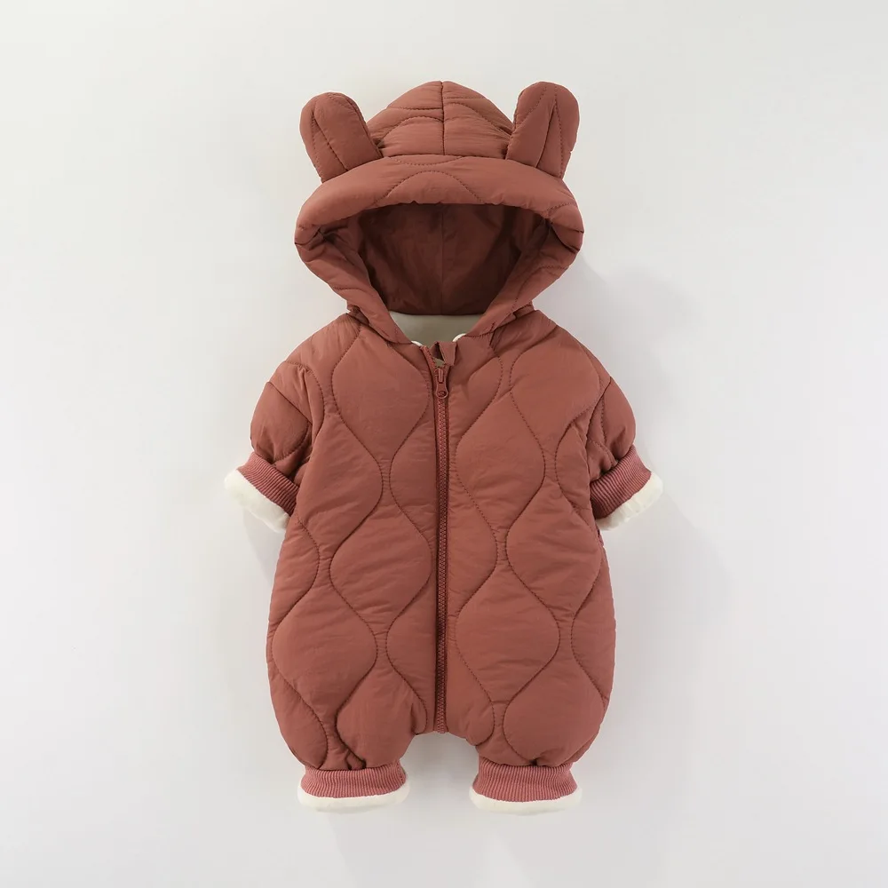 2024 Autumn Winter Infant Toddler Hooded Onesie Fleece-lined Thickened Baby Cotton Clothing Cotton-padded Harbin Clothing