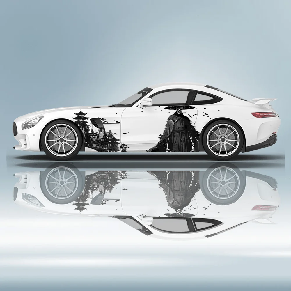 

Ink Black Cloak Skull Car Side Vinyl Wraps Decal Self-adhesive PVC Sticker Suitable for Trucks SUV Decoration Auto Accessories