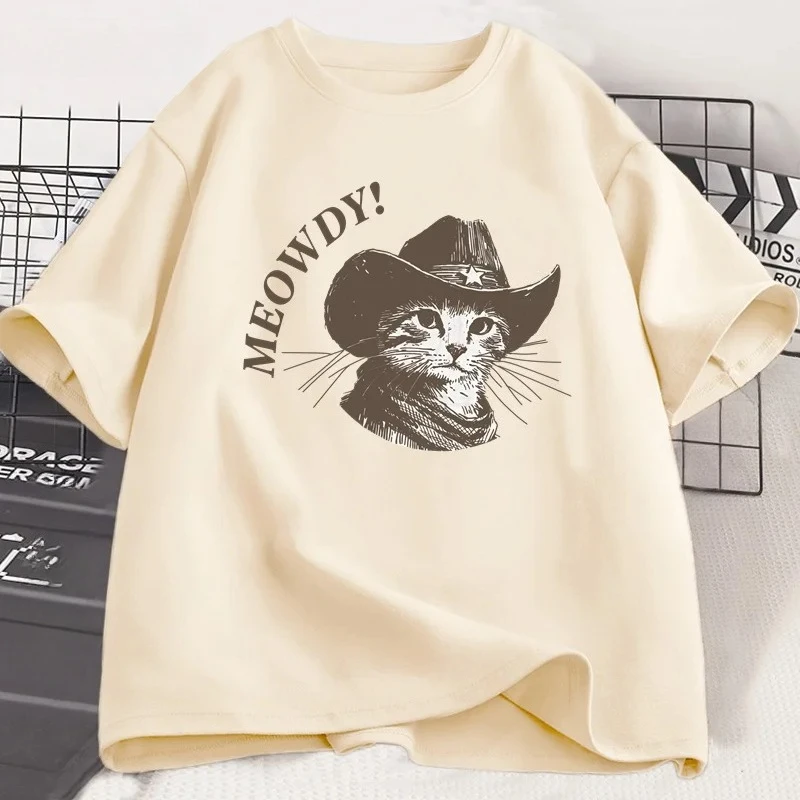 Meowdy Cowboy Cat camiseta mujer Vintage Cowboy Cat camiseta 90s divertido lindo gatito país occidental impreso camiseta Streetwer Tops