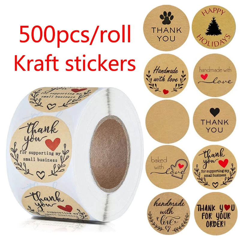 5000pcs kraft paper thank you stickers with red heart handmade labels sticker for business envelope sealing stationery sticker