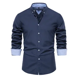 Camisas Oxford de manga larga para hombre, camisa de cuello vuelto de Color sólido, camisas casuales de negocios, ropa de diseñador, Otoño, nuevo